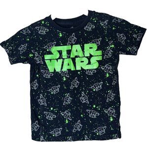 STAR WARS Kids Boys Girls T-SHIRT SHORT SLEEVE‎ YODA BLACK TEE Size XS (4)